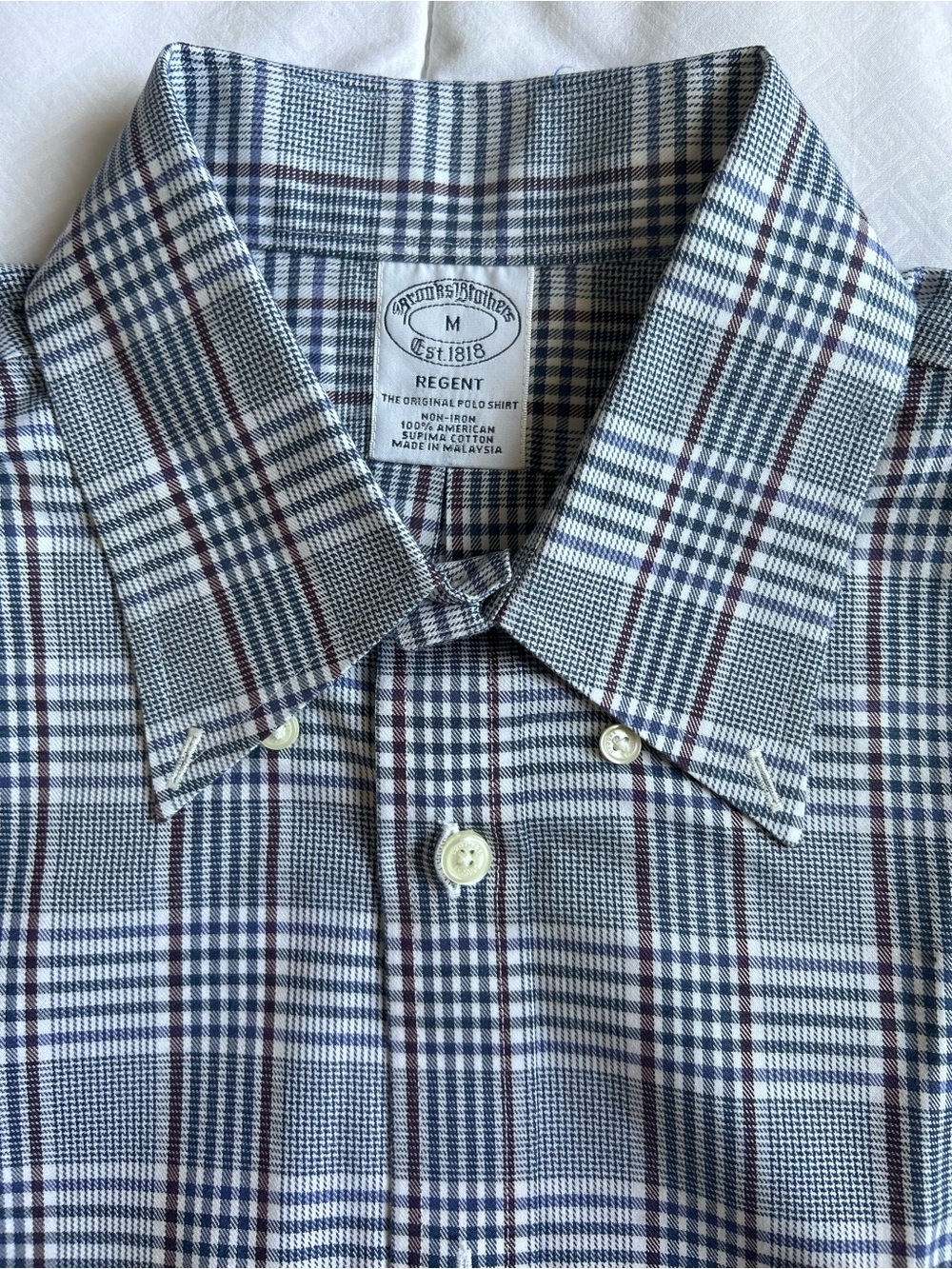 Brooks Brothers Regent Men’s Dress Shirt 100% Cotton Size M Gingham Blue Gray
